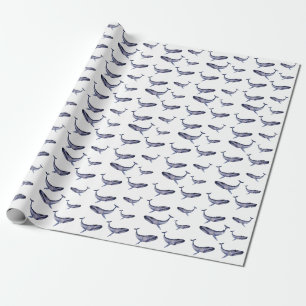 Personalized watercolor blue whale wrapping paper