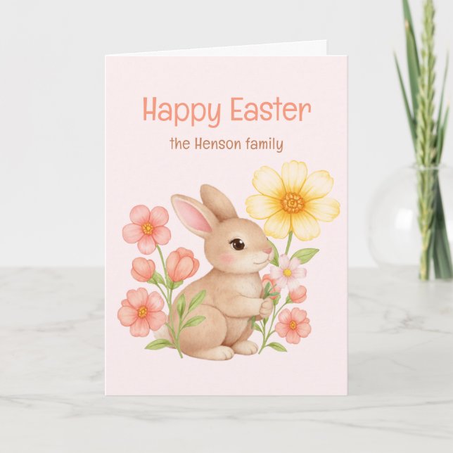 Personalized Watercolor Bunny Happy Easter  Holiday Card (Front)