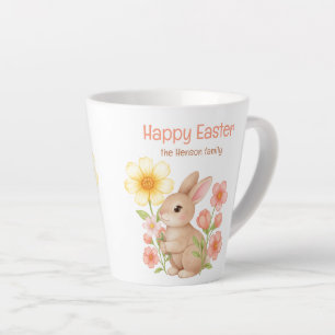 Personalized Watercolor Bunny Happy Easter  Latte Mug