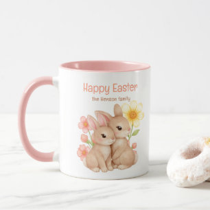 Personalized Watercolor Bunny Happy Easter  Mug