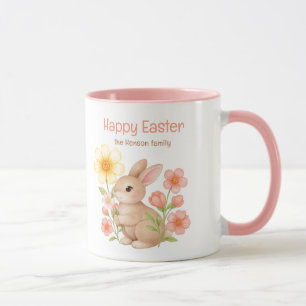 Personalized Watercolor Bunny Happy Easter  Mug