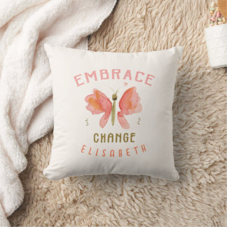 Personalized watercolor butterfly coral  cushion