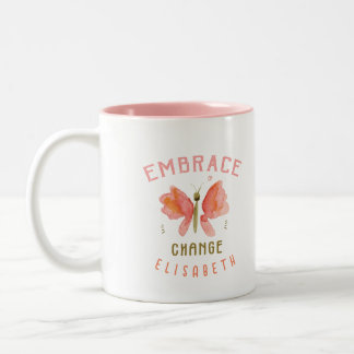 Personalized watercolor butterfly coral  Two-Tone coffee mug