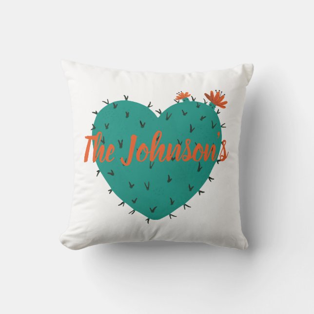 Personalized Watercolor Cactus Heart Pillow (Front)