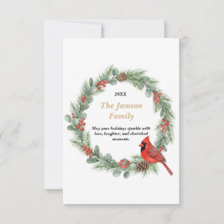 Personalized Watercolor Cardinal Christmas Wreath  RSVP Card