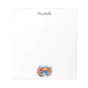 Personalized  Watercolor Crab Summer Beach    Notepad