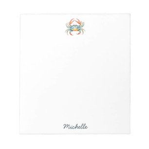 Personalized  Watercolor Crab Summer Beach    Notepad