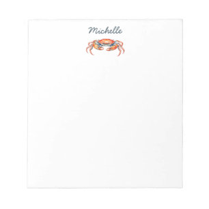 Personalized  Watercolor Crab Summer Beach    Notepad