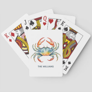 Personalized Watercolor Crab Summer Beach Playing Cards