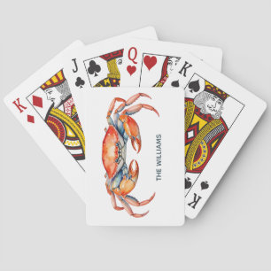 Personalized Watercolor Crab Summer Beach Playing Cards