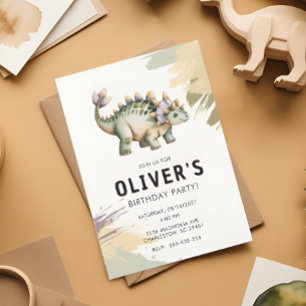 Personalized Watercolor Dinosaur Birthday Party Invitation