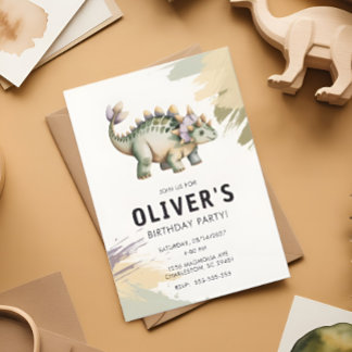 Personalized Watercolor Dinosaur Birthday Party Invitation