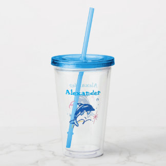 Personalized Watercolor Dolphin Acrylic Cup