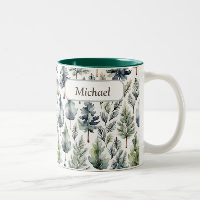 Personalized Watercolor Fir Tree Forest Mug (Right)