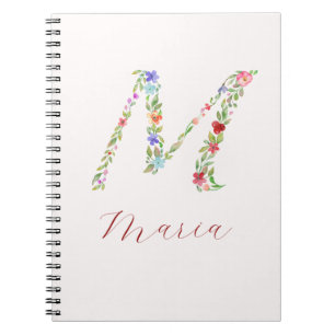 Personalized Watercolor Floral Monogram Letter M Notebook