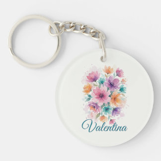 Personalized Watercolor Floral Name Keychain