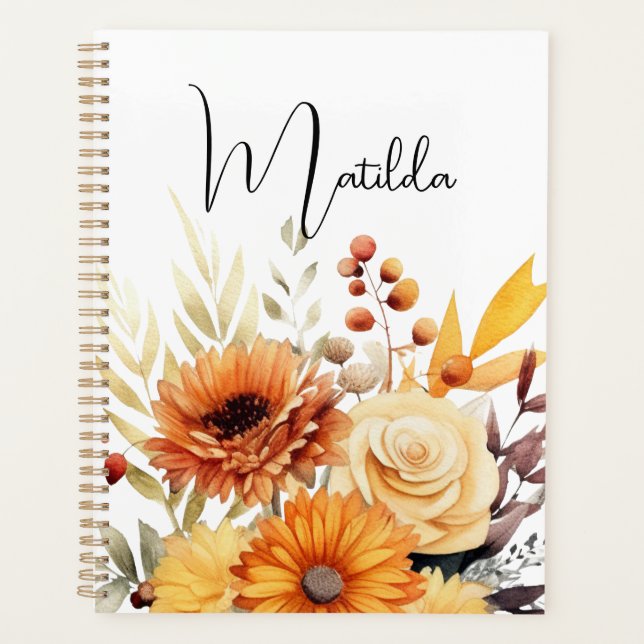 Personalized Watercolor floral  Planner (Front)