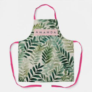 Personalized Watercolor Green Leaf Botanical Apron