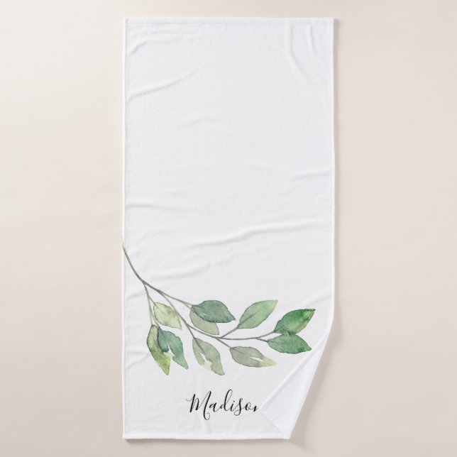 Personalized Watercolor Greenery Bath Towel (Bath Towel)