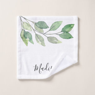 Personalized Watercolor Greenery Wash Cloth