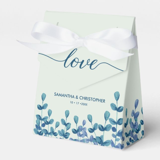 Personalized Watercolor leaves Green Blue Elegant  Favour Box (Front Side)