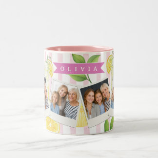 Personalized Watercolor Lemonade Cupcake Stripe Two-Tone Coffee Mug