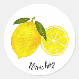 Personalized Watercolor Lemons Classic Round Sticker