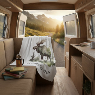 Personalized Watercolor Moose Travel Fleece Blanket