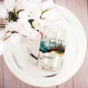 Personalized watercolor mountain beer can glass