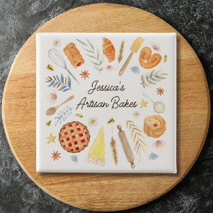 Personalized Watercolor Pastry Baking Bakery 15 Cm Square Badge