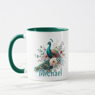 Personalized Watercolor Peacock Mug