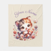 Personalized Watercolor Playing Kitten Name