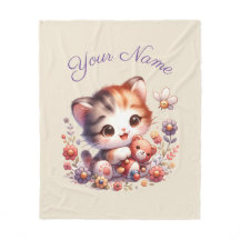 Personalized Watercolor Playing Kitten Name
