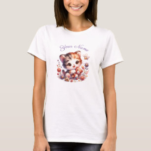Personalized Watercolor Playing Kitten Name T-Shirt