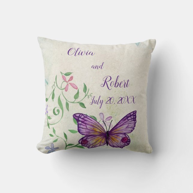 Personalized watercolor purple butterfly cushion (Front)