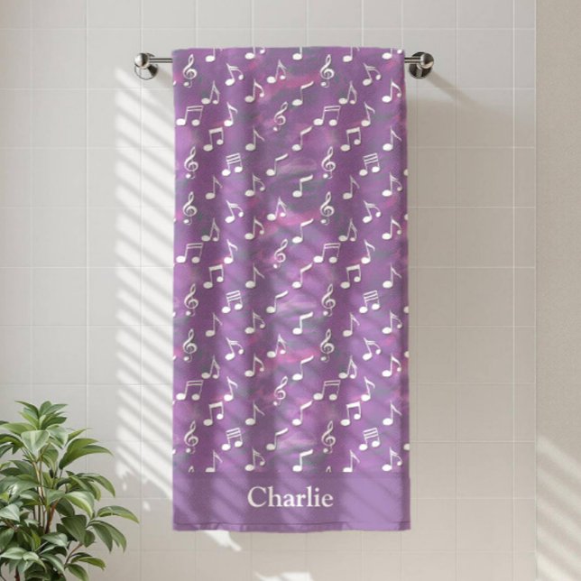 Personalized Watercolor Purple Music Note Beach Towel (Creator Uploaded)