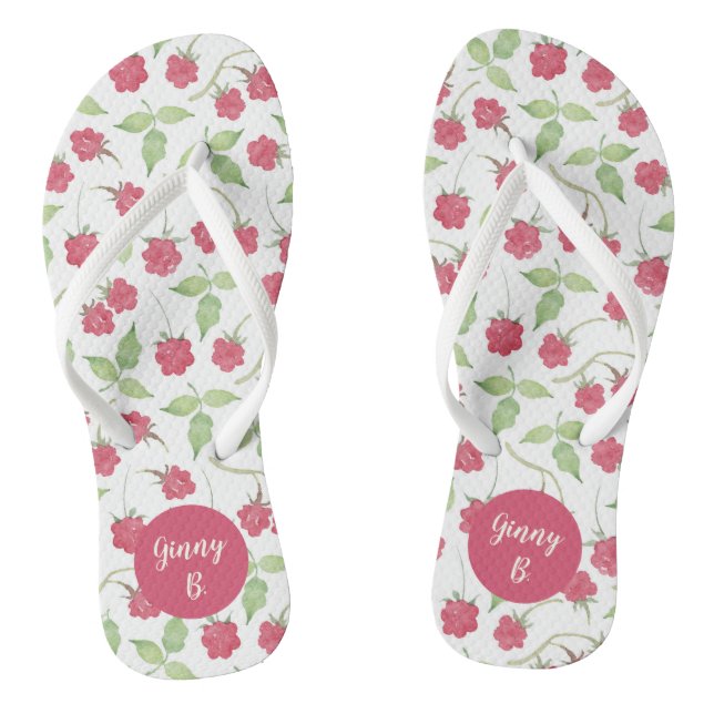 Personalized Watercolor Raspberries Thongs (Footbed)