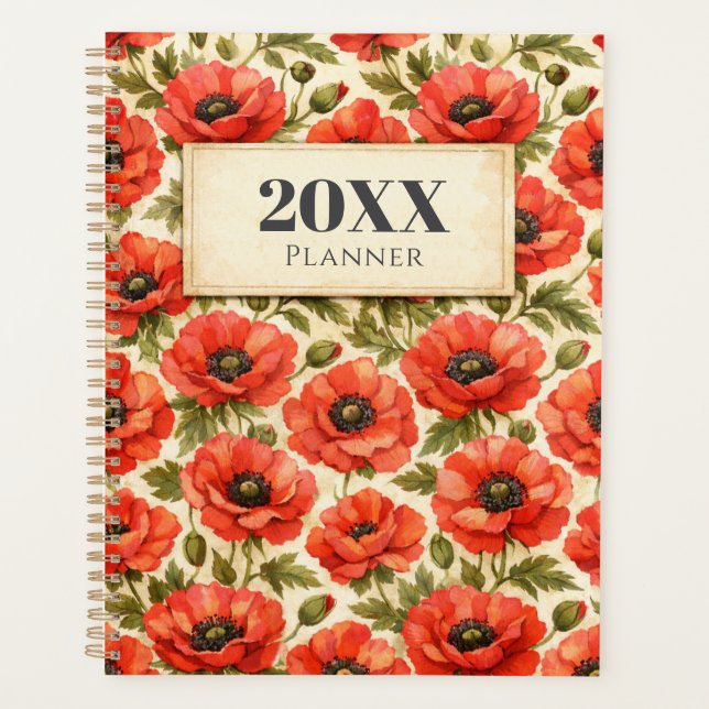 Personalized Watercolor Red poppies Planner (Front)