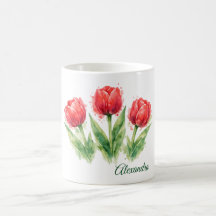 Personalized Watercolor Red Tulips 