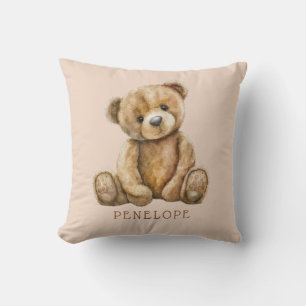 Personalized Watercolor Teddy Bear Nursery Cushion