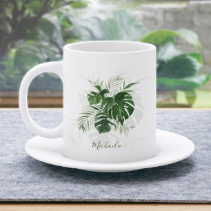 Personalized Watercolor Tropical Leaves Coffee Mug