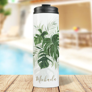 Personalized Watercolor Tropical Leaves Thermal Tumbler