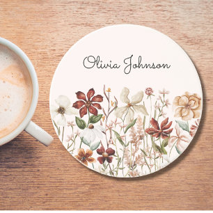 Personalized Watercolor Vintage Wildflower Floral Coaster