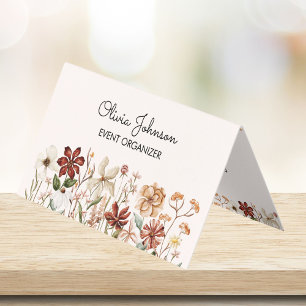 Personalized Watercolor Vintage Wildflower Folded Business Card