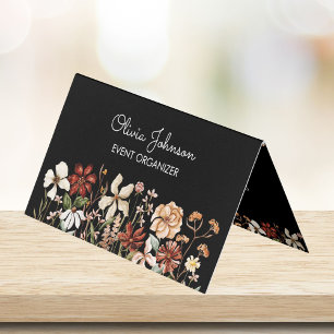 Personalized Watercolor Vintage Wildflower Folded Business Card