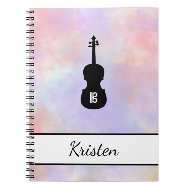 Personalized Watercolor Viola Alto Clef (Medium) Notebook (Front)