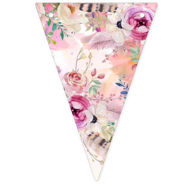 Personalized Watercolour Floral Party Bunting (First Flag)