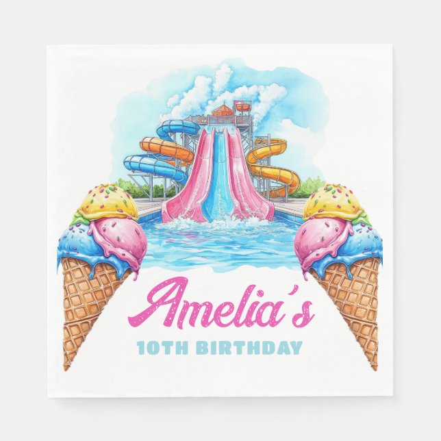 Personalized Waterpark Party Birthday Napkin (Front)