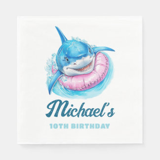 Personalized Waterpark Shark Pool Party Birthday Napkin