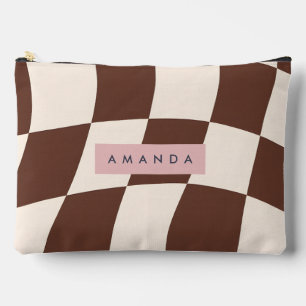 Personalized Wavy Brown Checkerboard Accessory Pouch